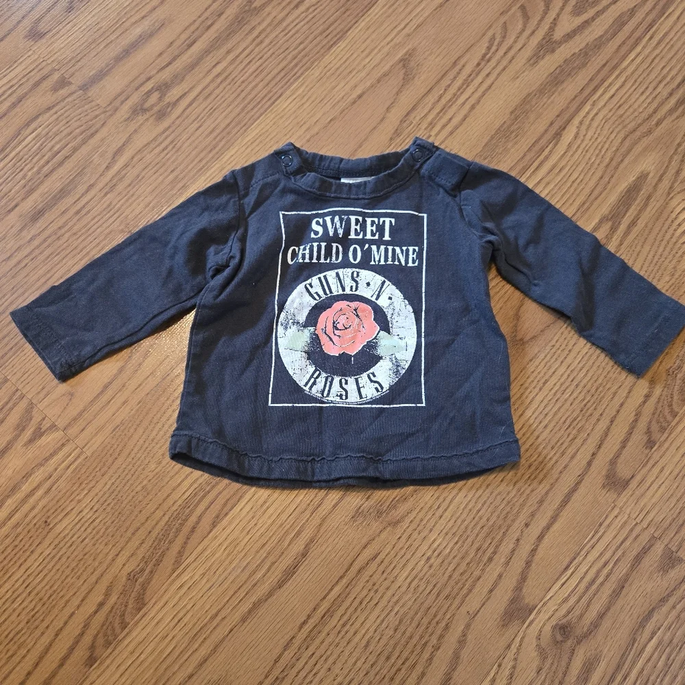 H&M Black Guns N' Roses Baby Tee Shirt Faux Acid Wash Jean Leggings Cotton 2-4M